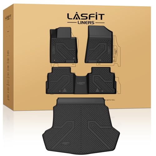 LASFIT Floor Mats & Cargo Mats for KIA Optima 2020 2019 2018 2017 2016 (Not Fit Hybrid/PHEV), All Weather TPE Custom Fit Floor Liners for KIA Optima 1st & 2nd Row Car Mats & Trunk Mats Full Set, Black