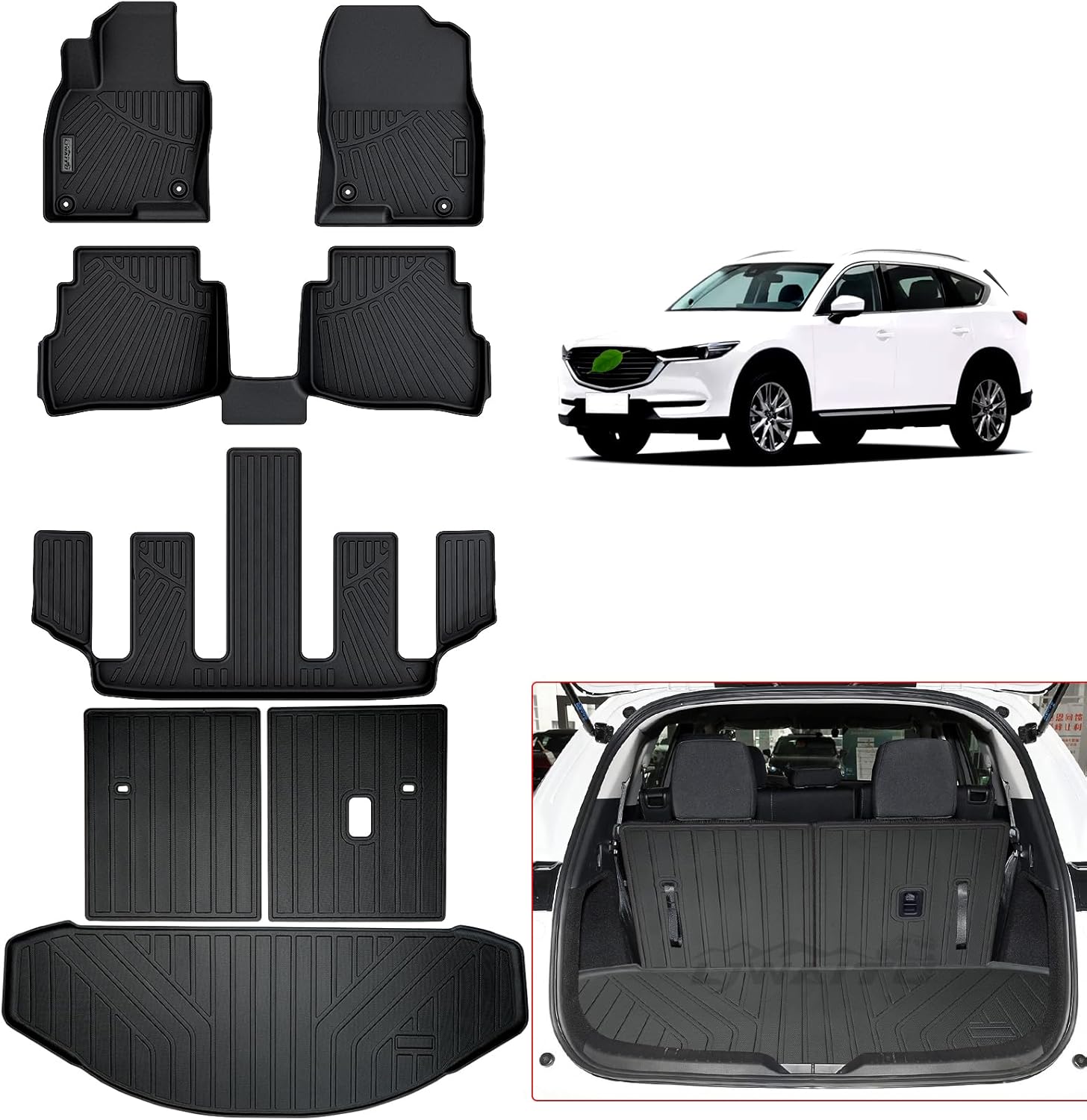 Floor Mats & Cargo Liners for 2016-2022 2023 Mazda CX-9 CX9 (6 Seats-2 Row Bucket Seat)-Only Fit Sport Version,TPE All Weather Protection Floor Liners with Trunk Mat & Backrest Mat