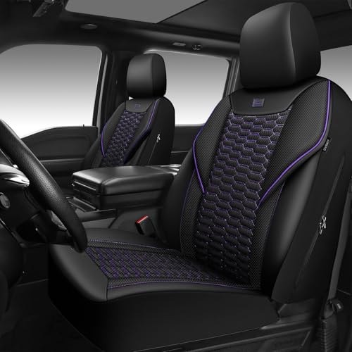 CAR PASS 3D Foam Mesh Leather Car Seat Covers Front Seats,Breathable Mesh Front Seat Covers for Women,Universal Fit for Cars SUV Truck Sedan Van Automotive,Armrest Airbag Compatible,Black and Purple