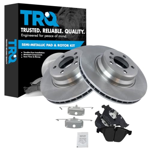 TRQ Front Brake Pad & Rotor Kit Semi-Metallic Compatible with BMW