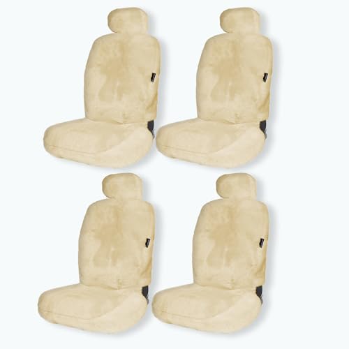 ZONETECH Car Seat Covers, Sheepskin Winter Wool Auto Accessories for All Season Protection of Your Seats,Include Front&Rear Seat Cover (Tan, 4-Pack)