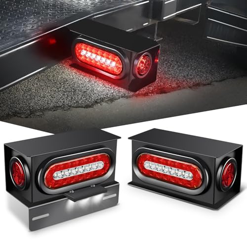 Nilight 2 PCS Steel Trailer Light Boxes Housing Kit 3LED License Plate Lights 6 Inches Oval Red White Trailight 2 Inch Round Side Marker Lamp Grommet Plugs for Truck Tractor Car