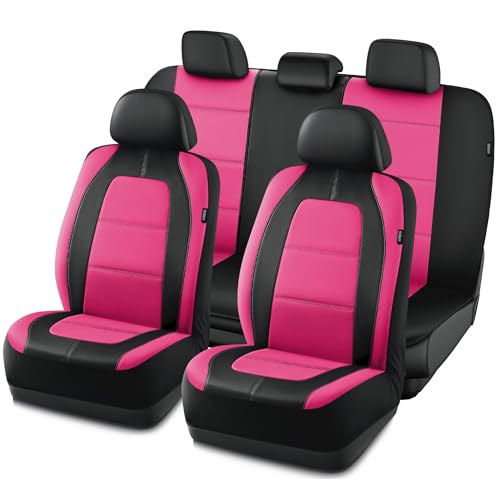 Road Comforts Car Seat Cover, Leather Car Seat Cover Full Set, Automotive Seat Covers, Airbag Compatible Universal Fit for Most Cars (Hot Pink)