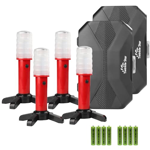 Twinkle Star Emergency Roadside Flares Kit LED Safety Strobe Road Warning Light Highway Beacon Alert Flare with Magnetic Base, Detachable Stand, Solid Storage Case (Set of 4) New