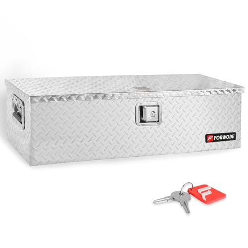FORWODE 39 Inch Truck Bed Tool Box, Heavy Duty Aluminum Waterproof Under Truck Storage Organizer for Pickup Truck Bed RV Toolbox with Handle and Lock - Silver