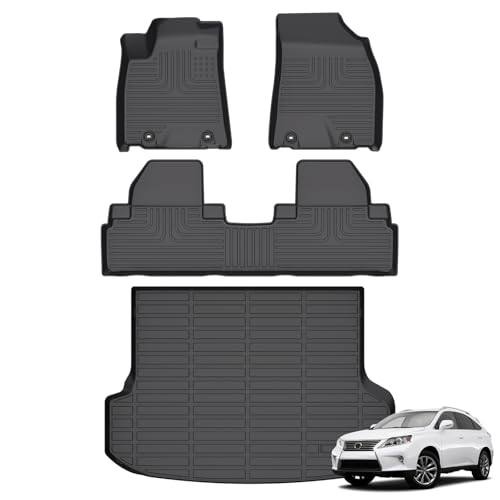 Floor Mats & Cargo Liner for Lexus RX 2010-2015 All Weather Automotive TPE Liners Set Anti-Slip Waterproof Floor Liners Accessories (Car Mats+Trunk Mat) Black
