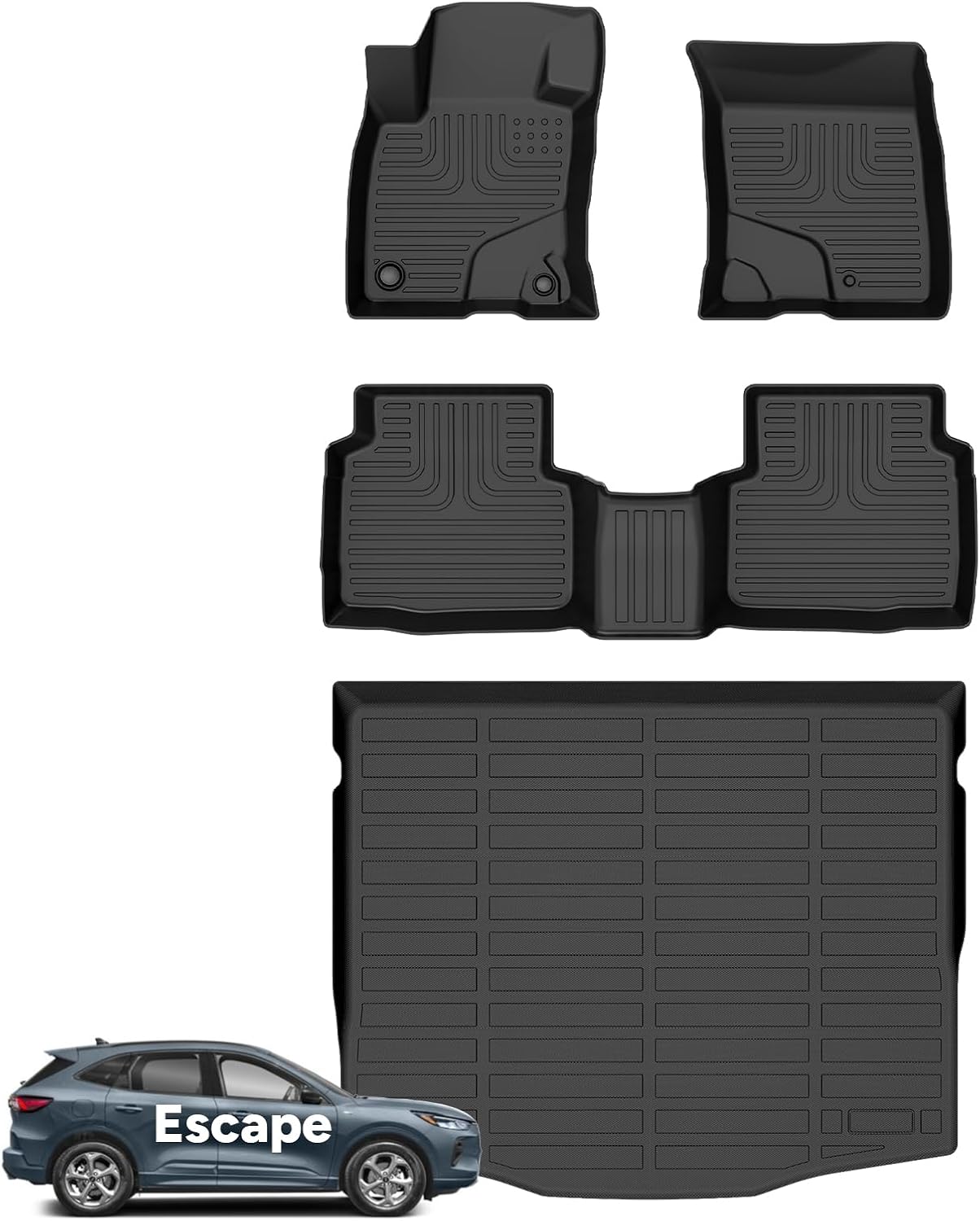 Wayhigh-All Weather Floor Mats and Cargo Mat Set Fit for 2020-2024 2025 Ford Escape (NO Hybrid) Custom Fit TPE Car Mats Waterproof Heavy Duty Rubber Floor Liners for Escape Accessories