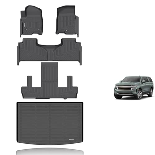 KELCSEECS Floor Mats & Cargo Liner Custom for 2021-2025 Chevrolet Suburban/GMC Yukon XL 7 Seats with 2nd Bucket Seats All Weather Protection TPE Liners Full Set Chevy Suburban Accessories Black