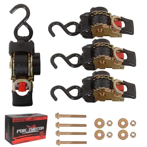 4 Pack Bolt-On Retractable Ratchet Straps (1" x5.3'), Self Retractable Ratchet Tie Down Straps Auto Retracting Transom Tie Down Straps for Boats, Jet Skis, Motorcycles, ATVs, Cargo