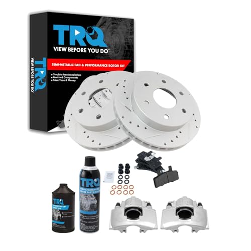 TRQ Front Performance Brake Pad & Rotor Kit Semi-Metallic Premium G-Coated Slotted X Drilled Compatible with 92-94 Blazer 99-00 Escalade 88-98 K1500 92-99 K1500 Suburban K2500 95-00 Tahoe 92-00 Yukon