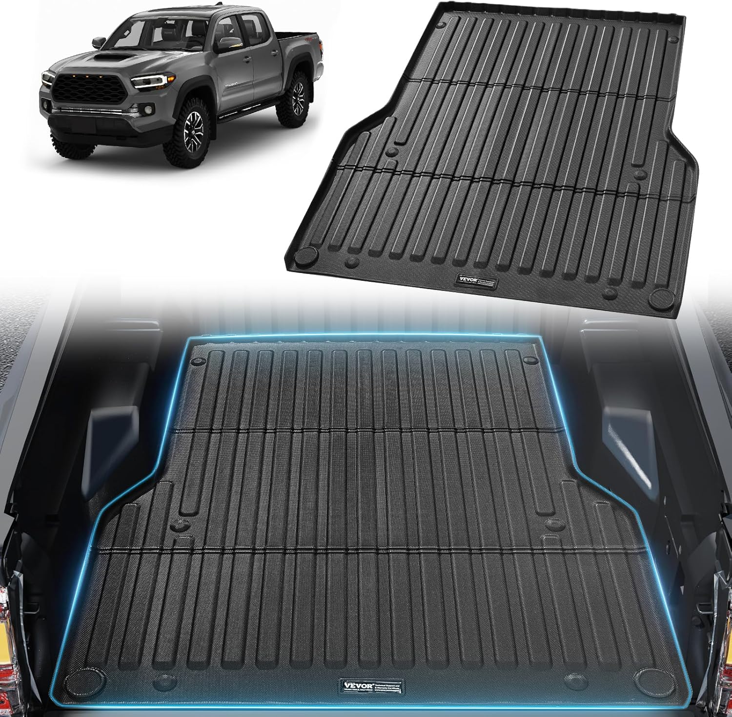VEVOR Truck Bed Mat, Compatible with 2005-2023 Toyota Tacoma, 5 FT Bed, TPE Material, Black, Thick and Heavy-Duty, Non-Slip, All-Weather Protection