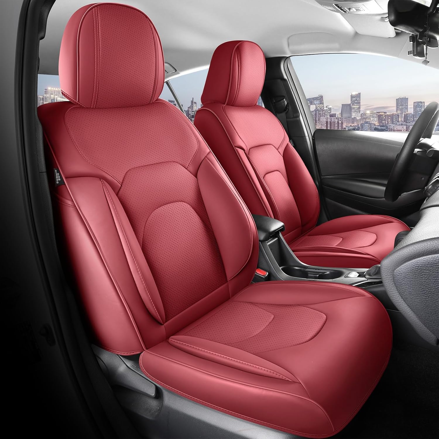 FREESOO Car Seat Covers Full Set,Waterproof Automotive Seat Covers, Leather Cars Interior Covers, Seats Protection Universal fit Babies & Adult (Wine Red)
