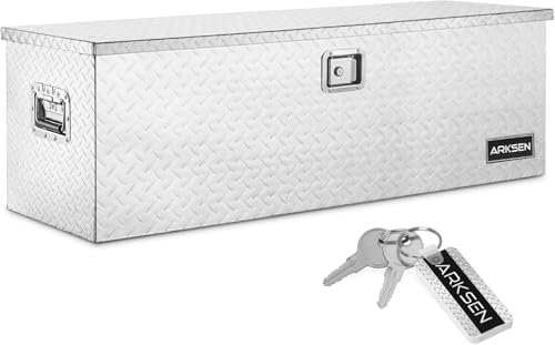 ARKSEN 49 Inch Heavy Duty Aluminum Diamond Plate Tool Box Pick Up Truck Bed RV Trailer Waterproof Storage Organizer Chest with Side Handle, Lock and Keys - Silver