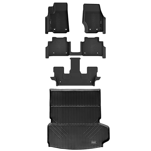 Auxko All Weather Floor Mats & Cargo Liner with Backrest Protector Fit for 2025-2021 Jeep Grand Cherokee L 6 Seat (2nd Bucket Seat) Odorless Liners Accessories Black