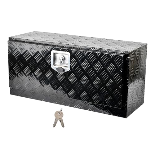 30 Inch Aluminum Tool Box Truck Car Trailer Underbody Toolbox,RV Storage Organizer,Underbed Truck Tools Organizer W/Lock T-Handle Latch w/Keys,Black(30''X14''X12'')