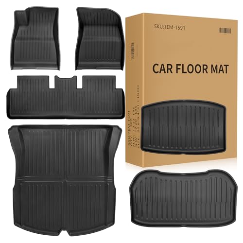 Weize Floor Mats Fit for Tesla Model 3 Highland 2025 2024, TPE All Weather Cargo Liner Floor Mats and Cargo Trunk Mats Accessories Front Rear Cargo Mat Full Set