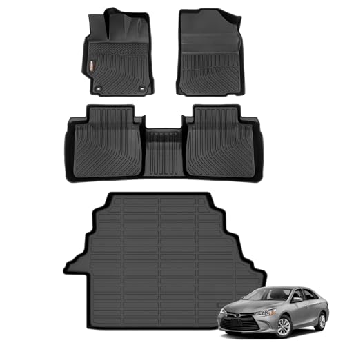 Binmotor-Floor Mats & Cargo Liner for Toyota Camry 2007-2011, TPE All Weather Car Accessories Mats Camry Custom Fit Rubber Liners Trunk Waterproof, Nonslip