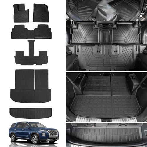 Rongtaod Floor Mats Compatible with 2020-2025 Hyundai Palisade Trunk Mat Cargo Mat Cargo Liner Back Seat Protector 2024 Palisade Accessories (Floor Mats+Trunk Mat with Backrest Mats+Sub Trunk Mat)