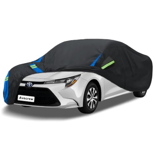 Avecrew Car Cover Custom Fit for Toyota Corolla, Waterproof All Weather Full Exterior Cover Rain Snow UV Protection Cover with Side Door Zipper Design