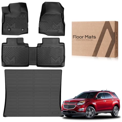 TPE Automotive Floor Mats & Cargo Liner Custom for 2012-2017 Chevy Equinox & GMC Terrain, All Weather Cover Protection Waterproof Black Floor Liner Front & Rear Row Full Set Car Mats, 4PCS
