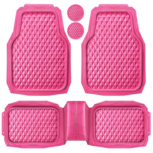 CAR PASS Heavy Duty Rubber Pink Car Floor Mats, 3 Pc