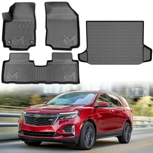 TPE Automotive Floor Mats & Cargo Liner Custom for 2018-2024 Chevy Equinox (Not for EV) & GMC Terrain, All Weather Cover Protection Waterproof Black Floor Liner Front & Rear Row Full Set Car Mats, 4p