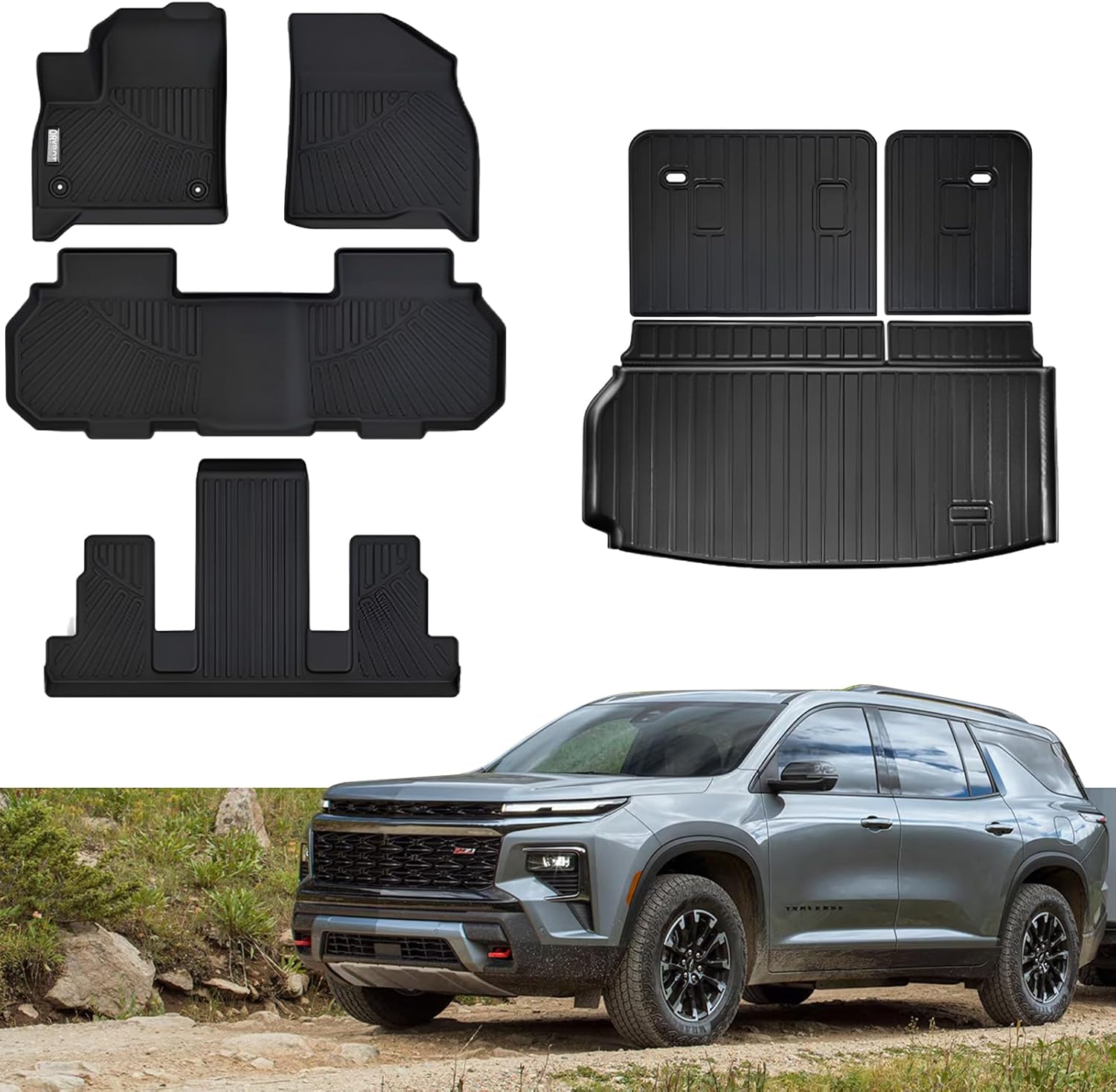 Floor Mats & Trunk Mat Fit for Chevrolet Chevy Traverse (Not for Limited) 7-Seat 2024-2026/Buick Enclave 2025 2026,All Weather Protection TPE, Anti-Slip Floor Mats & Cargo Liner Accessories