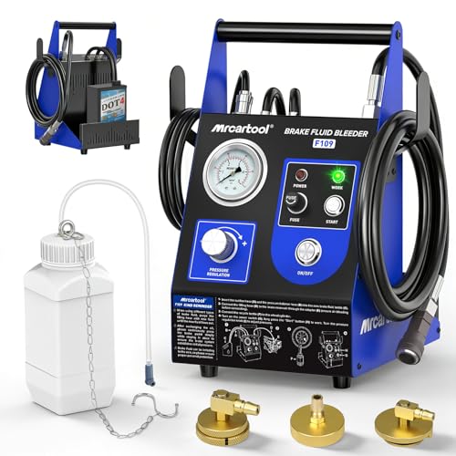 Electric Brake Bleeder Kit 110V Brake Fluid Exchanger Machine 0.7~2.5 Bar Vacuum Brake Pressure Bleeder One Person Pneumatic Fluid Extractor Tool with 52mm Master Cylinder Adapter&1L Waste Oil Bottle