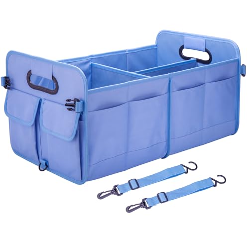 Trunk Organizer For Suv & Sedan,Car Organizers and Storage, Waterproof Collapsible & Adjustable Straps,75L Sturdy Car Organization for Car Accessories, Tools,Sundries,2-3 Compartment(Blue)