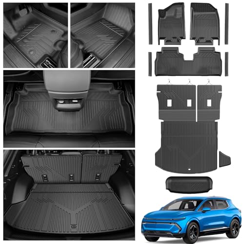 Floor Mats for 2024 2025 2026 Chevy Equinox EV(Non Fuel) Trunk Mat with Backrest Mat and Storage Mats, Door Sill Protectors, All Weather Cargo Liner Back Seat Cover for Equinox EV Accessories