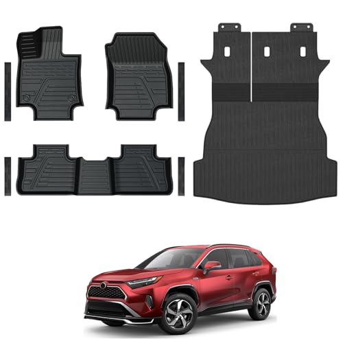 Floor Mats Set Cargo Liner with Backrest Cover for 2019-2025 Toyota RAV4(Include Hybrid), All Weather TPE Full Mat Set for RAV4 Accessories