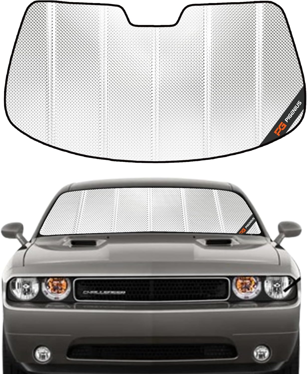 Windshield Sun Shade for Dodge Challenger 2008-2014. Reflective Aluminum Film Front Window Sunshade - BLAZBLOCK