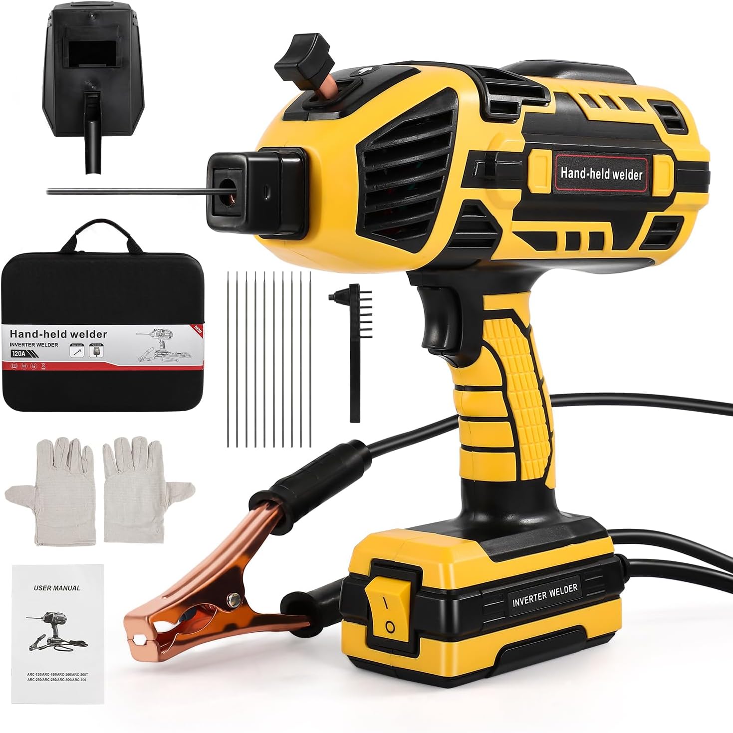 Handheld Welding Machine, 110V IGBT Inverter Portable ARC Welder 20-120Amp Welding Output Portable Welding Machine for 1/16\"-1/8\" Welding Rods