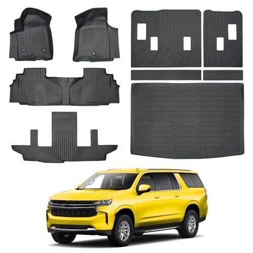 KUST Floor Mats Cargo Mat Set for 2021-2025 Chevy/Chevrolet Suburban & GMC Yukon XL, All Weather Trunk Mat Backrest Mat for Suburban/Yukon XL Accessories TPE Rubber Liners (7 Seater Only)