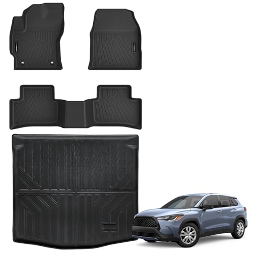 Auxko All Weather Floor Mats Cargo Mat Fit for 2022-2025 Toyota Corolla Cross AWD TPE Liners Accessories All Season Guard Odorless Anti-Slip