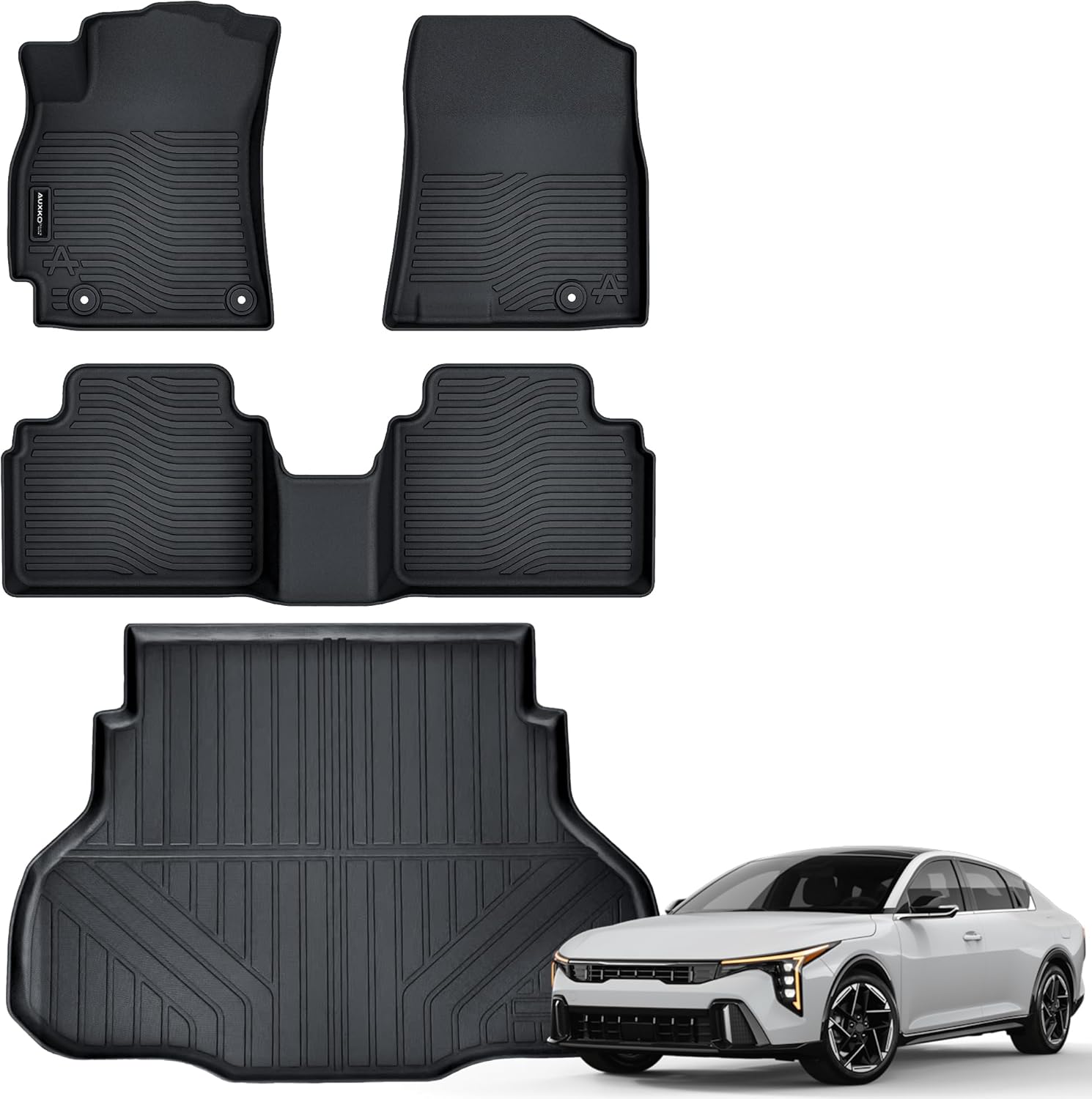 Auxko All Weather Floor Mats Cargo Mat Fit for 2025 Kia K4 Sedan TPE Liners Accessories for Kia K4 Sedan 2025 All Season Guard Odorless Anti-Slip Floor Mats Cargo Liner