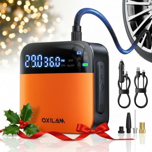 OXILAM C2 Tire Inflator Portable Air Compressor - 150PSI 4X Faster Air Pump for Car Tires with Auto Shut-Off, 7800mAh & 12V Dual Power, Digital Gauge, LED Light for Cars, Motorcycles, Bicycles, Balls
