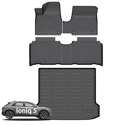 Wayhigh-for 2022-2024 Hyundai Ioniq 5 Fixed Center Console (Unmovable Center Console) All Weather Floor Mats and Cargo Liner Set All Season Guard for Car Mat TPE Floor Liner Ioniq 5 Accessories