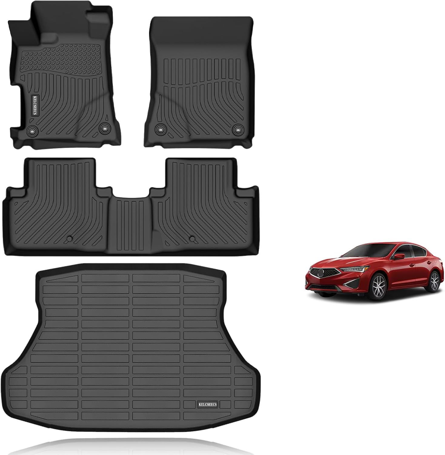 KELCSEECS Floor Mats & Cargo Liner Custom for 2013-2022 Acura ILX All Weather Protection TPE Floor Liners Front& Rear Row Full Set Acura ILX Accessories Black