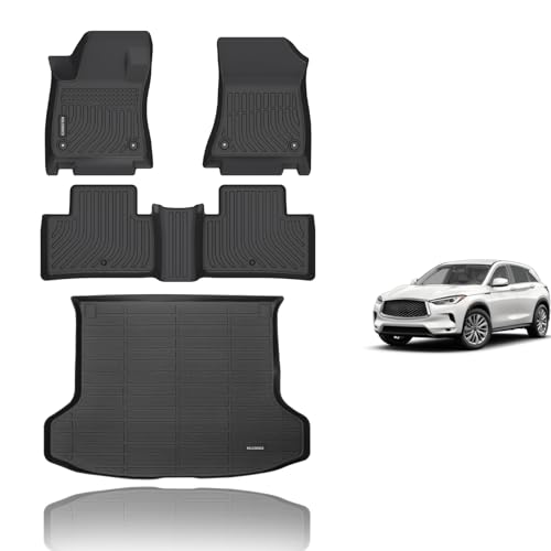 KELCSEECS Floor Mats & Cargo Liner Custom for 2019-2025 Infiniti QX50 All Weather Protection TPE Floor Liners Front& Rear Row Full Set Infiniti QX50 Accessories Black