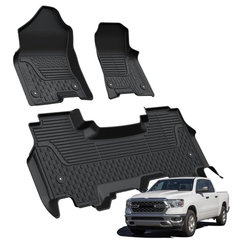 LASFIT Floor Mats for Ram 1500 Quad Cab 2019-2024 Bucket Seat Without 2nd Row Under seat Storage, All Weather TPE Custom Fit Car Mats Floor Liners 1st & 2nd Row, Black( Not Fit 1500 Classic Model)