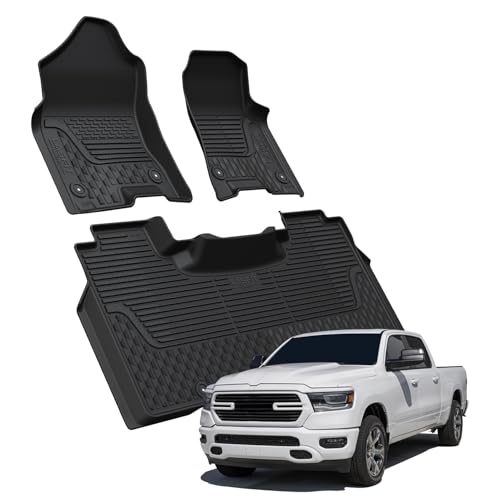 LASFIT Floor Mats for Ram 1500 2019-2024 Crew Cab with Rear Under-Seat Storage Bucket Seat (NOT Fit for Classic Model), 4 Full Size Doors All Weather TPE Custom Fit 1st & 2nd Row, Black