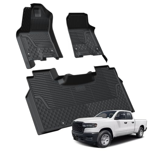 LASFIT Floor Mats for Ram 1500 Crew Cab 2025 with Rear Under-Seat Factory Storage Bucket Seat, All Weather TPE Custom Fit Car Mats Floor Liners 1st & 2nd Row, Black