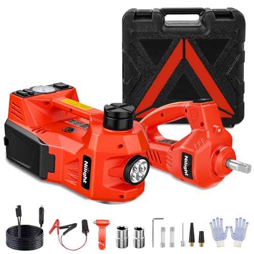 Nilight Electric Car Jack Kit 5 Ton 12V Hydraulic Car Jack with Impact Wrench, 3 in 1 Portable Electric Floor Jack with Tire Inflator Pump LED Light for Sedan SUV Truck Change Tire Garage Repair