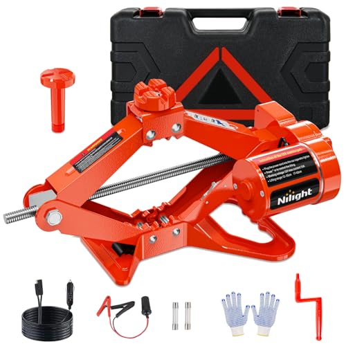 Nilight Electric Car Jack 3 Ton 6600LBS Floor Jack Kit Automatic 12V Electric Scissor Lift Jack Portable Repair Tool with Remote Control Double Jack Pads for Car Tire Change Replacement, Orange Red