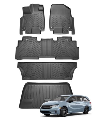 Odyssey Floor Mats & Cargo Liner Fit for Honda Odyssey 2018-2024 2025, All Weather Floor Liner and Trunk Mat for Odyssey Accessories, Heavy Duty TPE Black