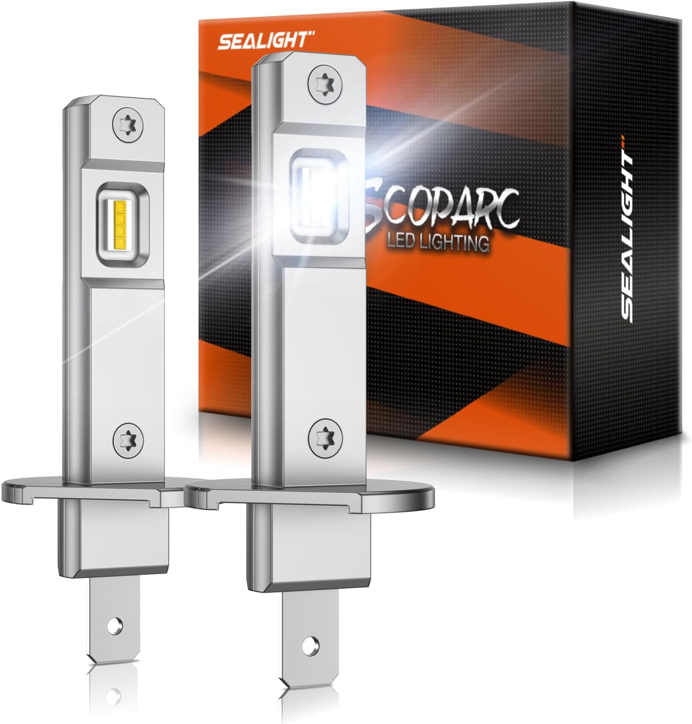 SEALIGHT H1 Bulbs 36000LM Super Bright, 1:1 Size Stock S6 H1 Light No Adapter Required No Cordless, 6500K Cool White Hi/Lo Bulbs, Plug-N-Play, Driving Fog Spot Light Assemblies, Pack of 2