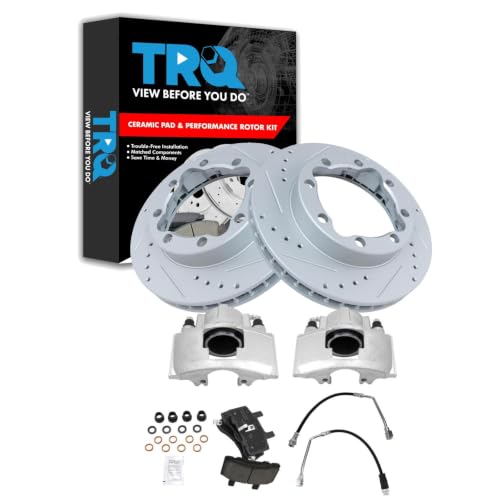 TRQ Front Brake Pad & Rotor Kit Slotted X Drilled Performance Ceramic