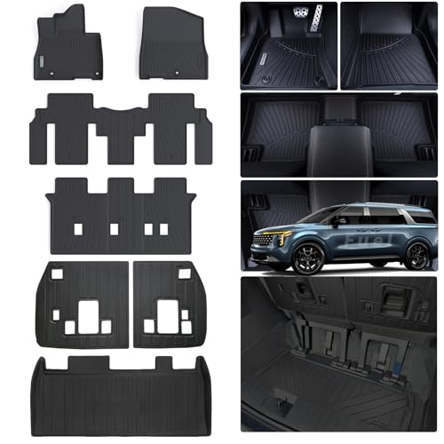 Floor Mats for 2022-2024 2025 KIA Carnival 8 Seats (Non Hybrid) with Trunk Mat & Backrest Mat TPE All Weather Protection Car Floor Liners with Cargo Liners Covering The Backrest