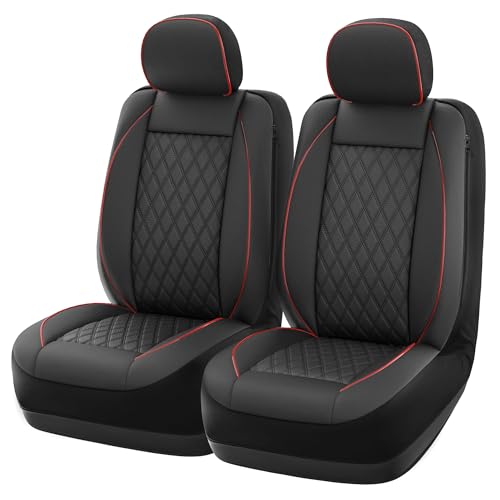 GIANT PANDA Front Car Seat Covers for Chevy Silverado 1500 2500 3500 Truck, Piping Leather Waterproof Durable Seat Protectors(Red+Black) 2-Pack